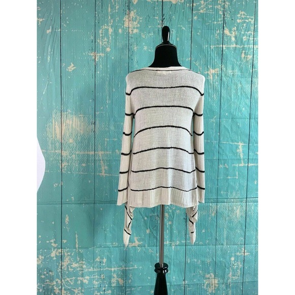 Pink Republic Asymmetrical Hem Striped V Neck Tunic Sweater Small - Picture 2 of 11